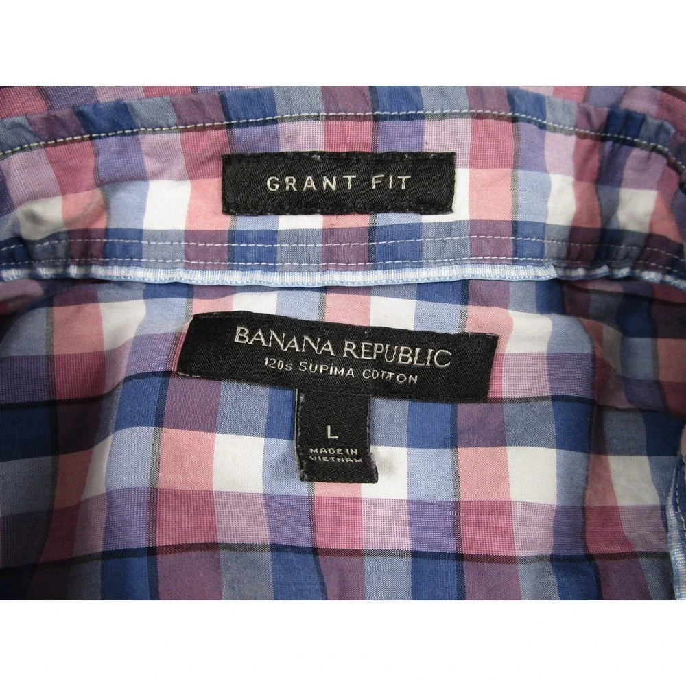 Banana Republic Shirt Mens Large Blue Plaid Grant Button Down Long Sleeve‎ A7